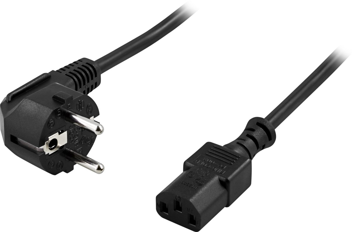 PC-nätkabel vinklad CEE 7/7 till rak IEC C13, 3 meter – svart
