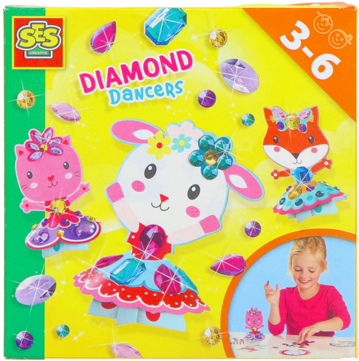 SES Creative Diamond Dancers - Craft Kit to Make Paper Dancing Dolls - Decorate with 65 Diamond Stickers