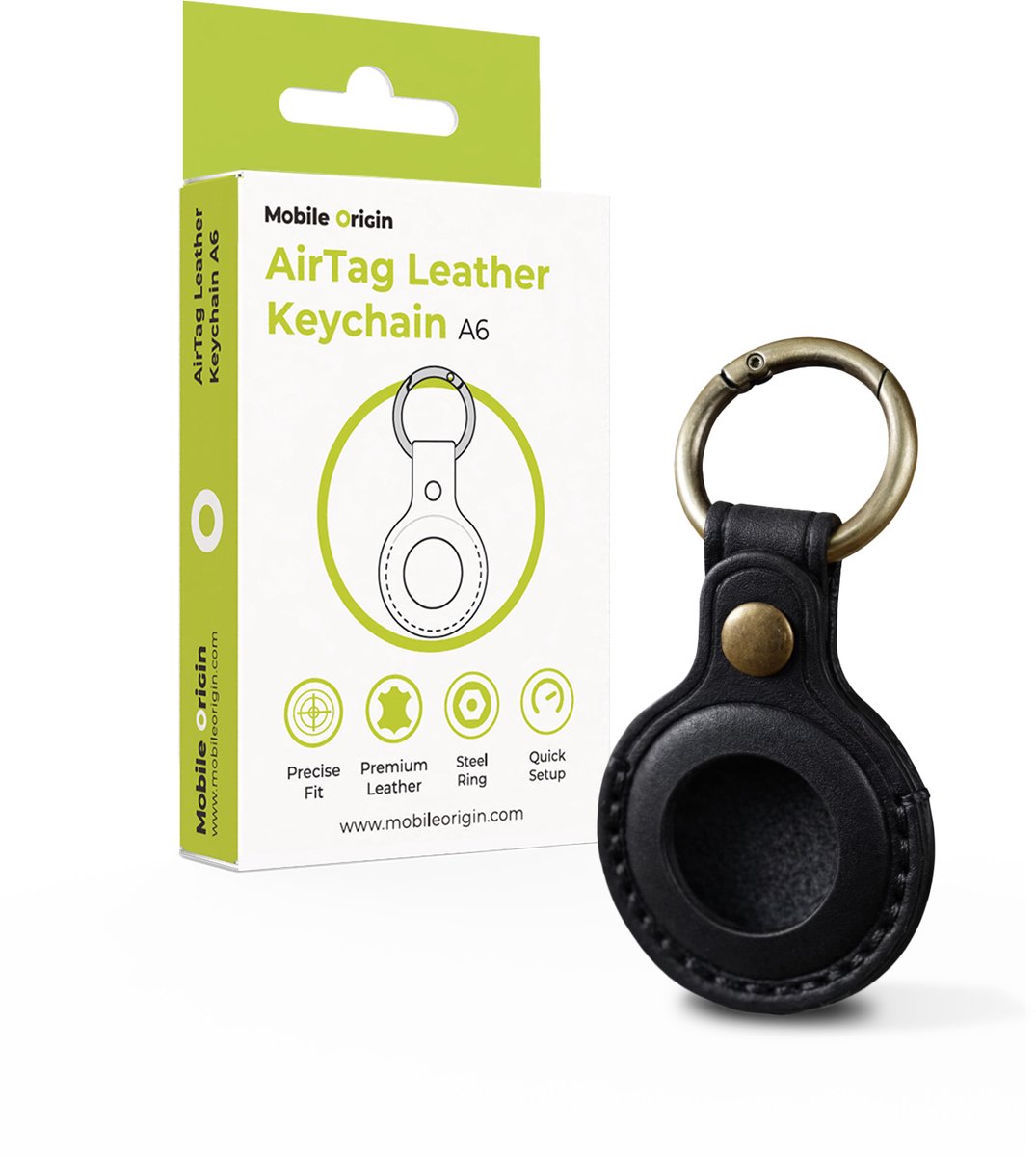 Mobile Origin AirTag Leather Keychain A6 black