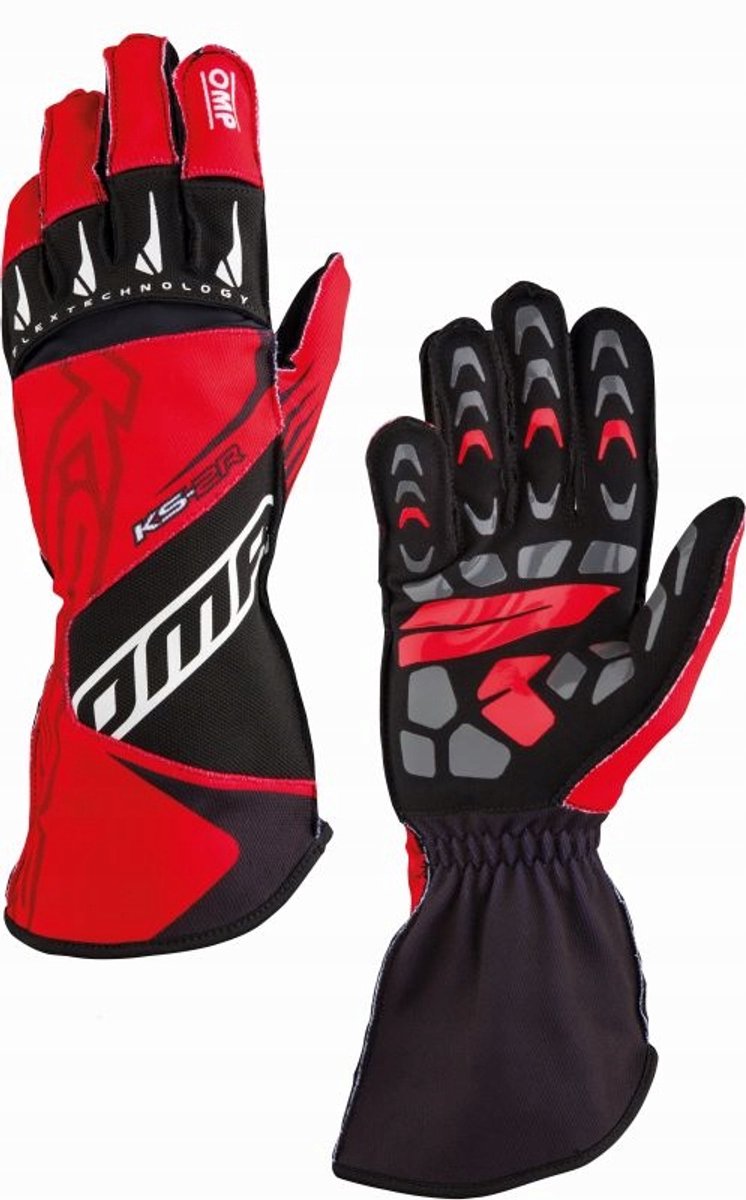OMP KS-2R Kart Gloves - XL, Red / Black