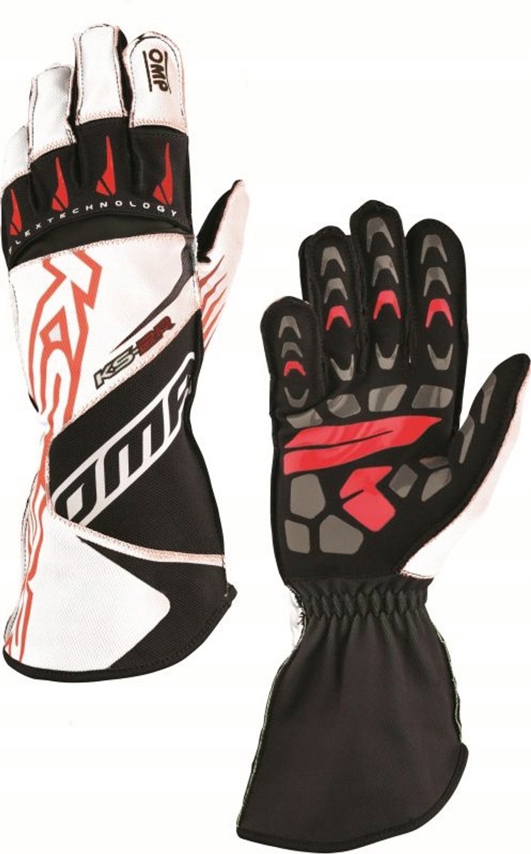 OMP KS-2R Kart Gloves - L, White / Black