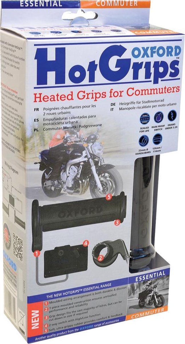 Oxford HotGrips Essential Commuter Heated Grips - Black, Black