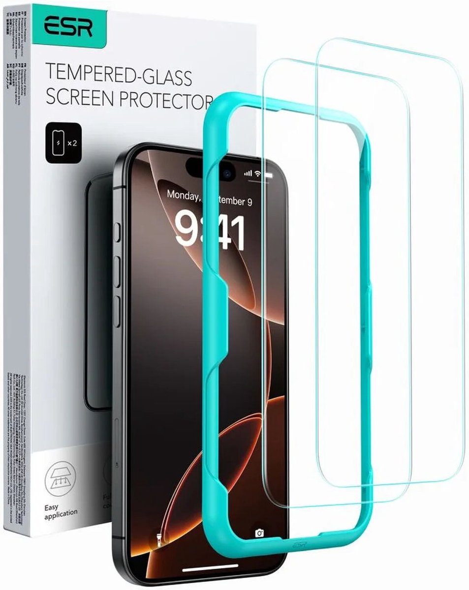 ESR Tempered Glass 2-PACK for iPhone 16 - transparent