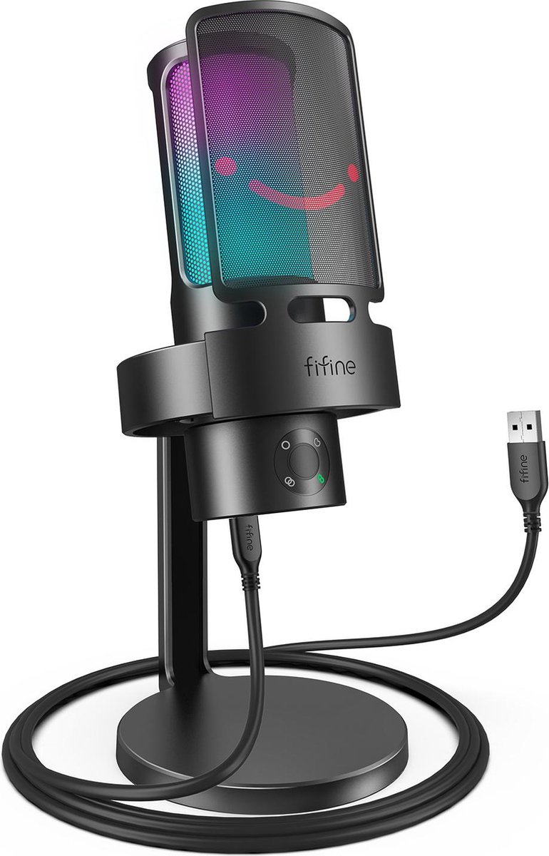 Fifine AmpliGame A8 RGB Micrófono USB Tipo C para Grabación y Transmisión en PC