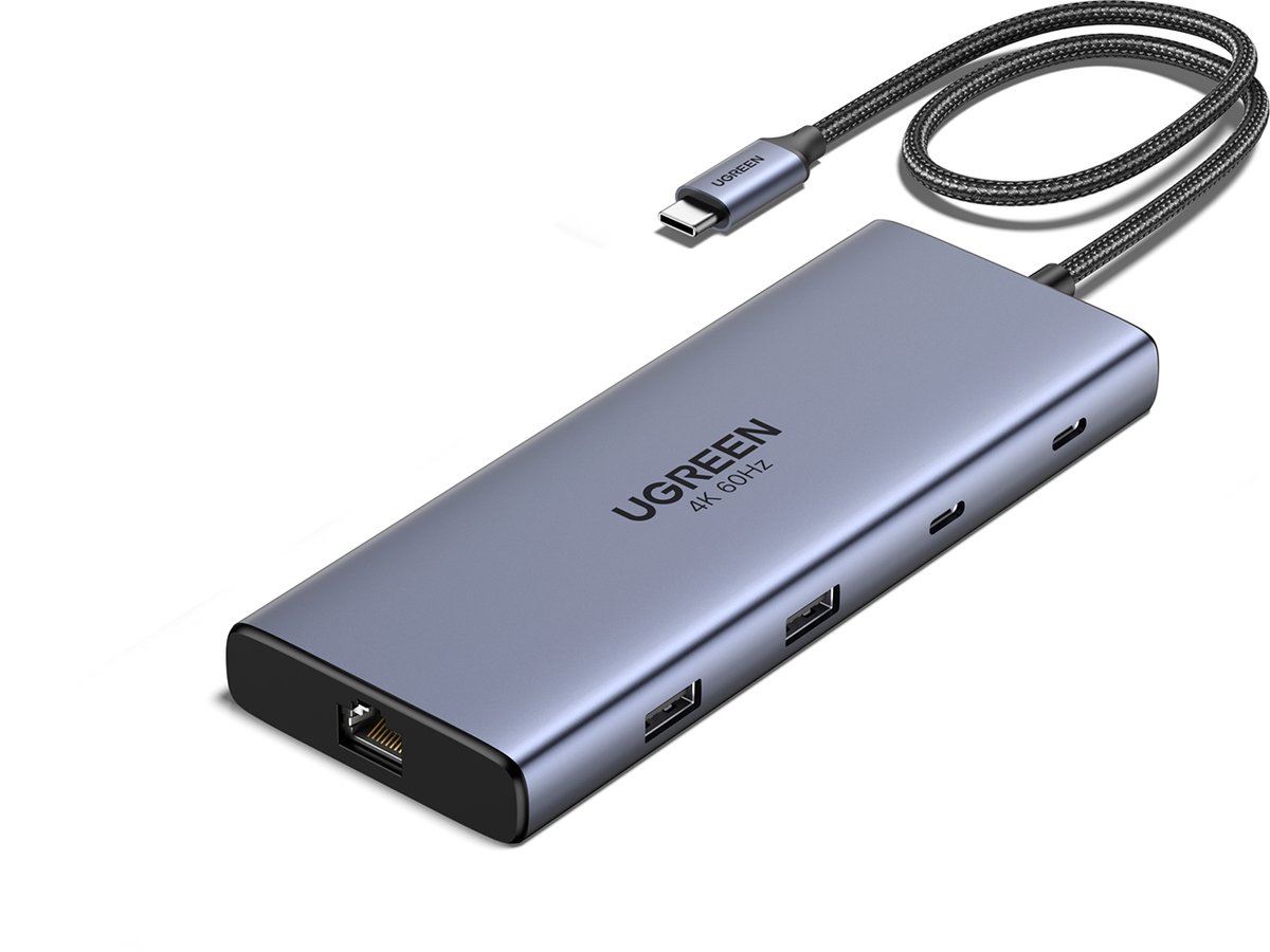 Hub USB-C UGREEN CM639 (45380), 2 x USB-A 3.2 - 3 x USB-C - 2 x HDMI - 1 x RJ45 - 1 x SD - 1 x microSD, Grigio