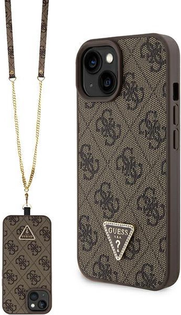Custodia per Apple iPhone 15, Guess, Crossbody 4G Metal Logo, Marrone