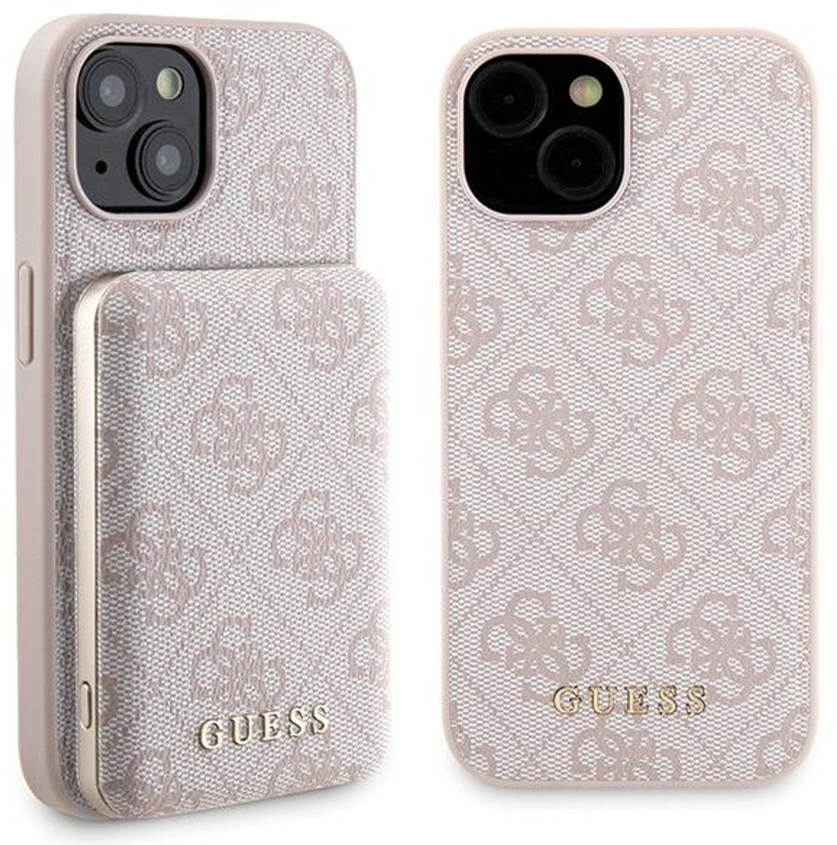 Custodia MagSafe per Apple iPhone 15, Guess, Powerbank 4G Metal Logo, Rosa