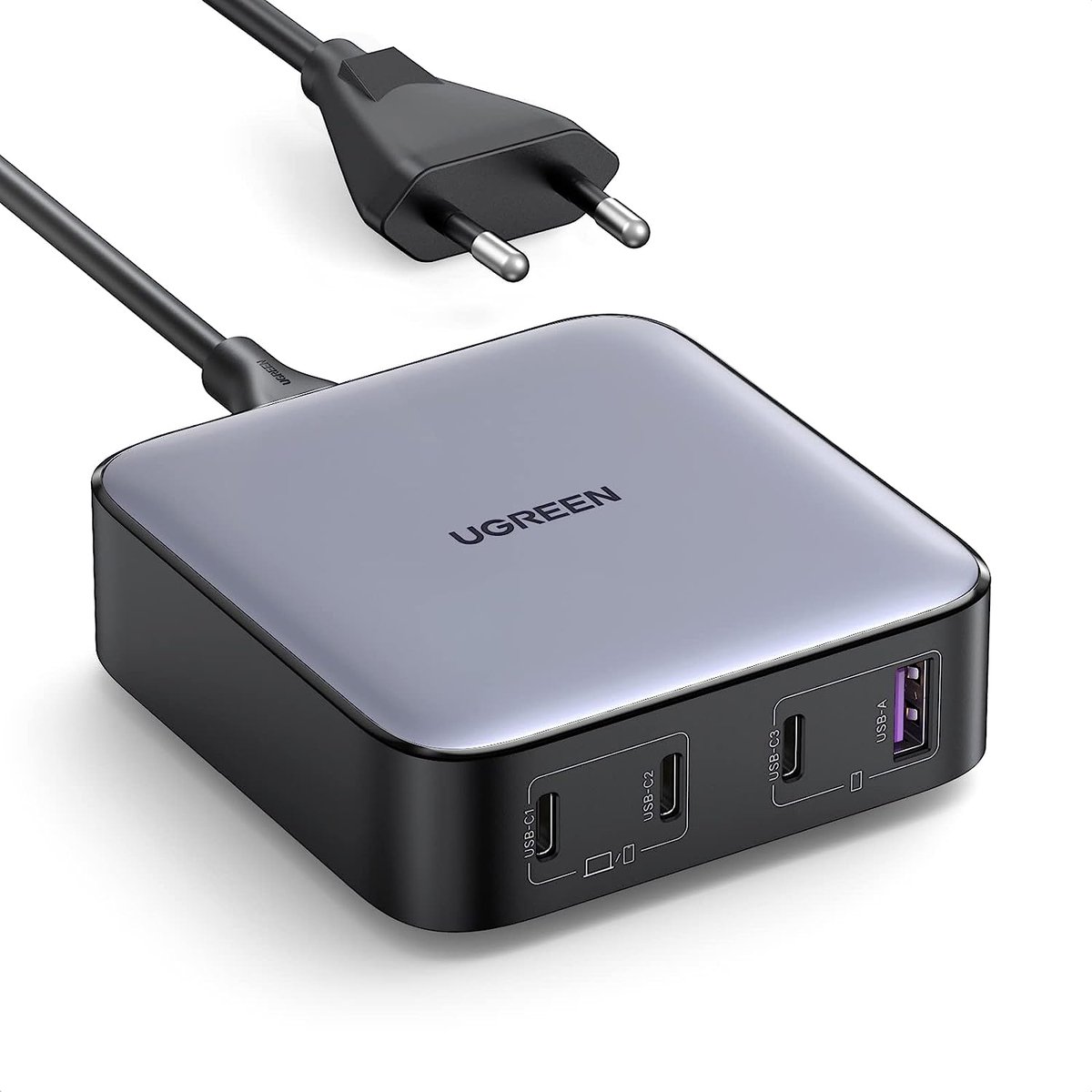 Stazione di ricarica UGREEN CD328, 100W, 3A, 1 x USB-A - 3 x USB-C, Grigio