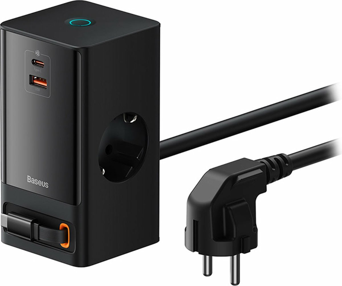 Prolunga Baseus GaN3 Pro, 2 x Schuko - 1 x USB-A - 2 x USB-C, Nero PSLR000301