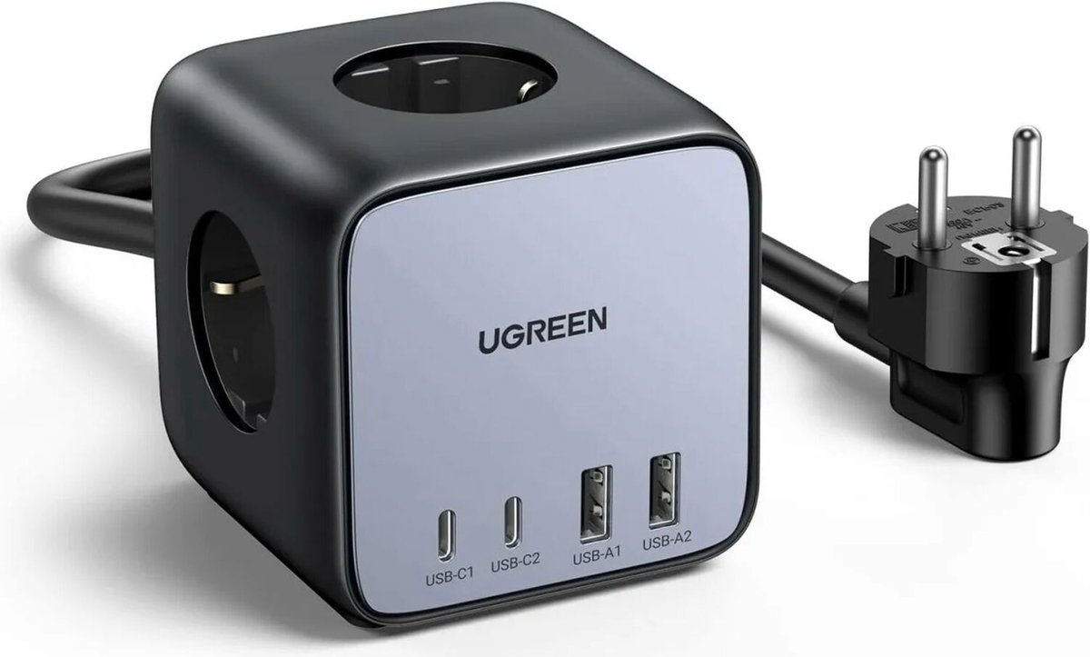 Prolunga UGREEN CD268 Nexode DigiNest Cube, 3 x Schuko - 2 x USB-A - 2 x USB-C, Grigio