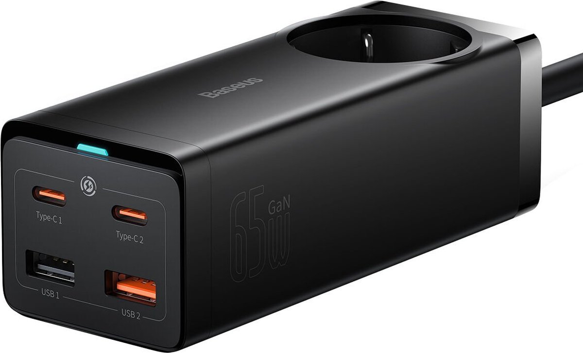 Prolunga Baseus GaN3 Pro, 1 x Schuko - 2 x USB-A - 2 x USB-C, Nero PSZM000901