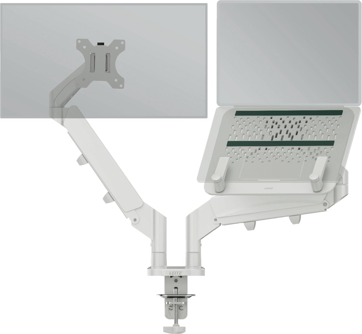 Leitz Ergo pladsbesparende dual monitor arm & laptop arm, grå