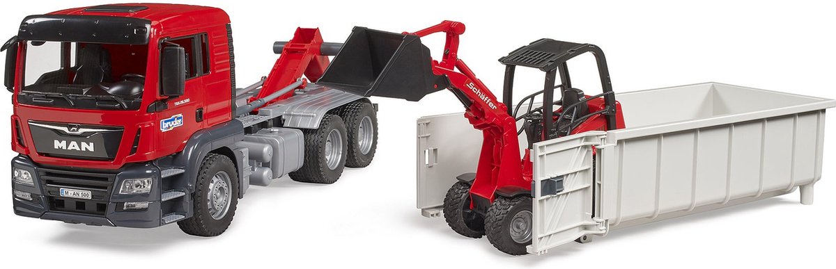 Bruder Truck w Roll-Off-Container & Schäffer loader