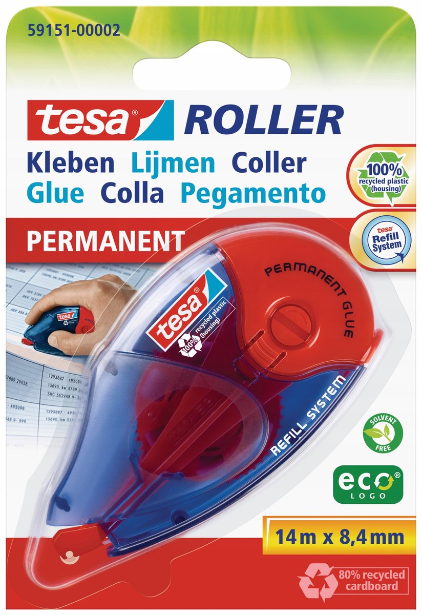 tesa Roller permanent Permanent Gluing ecoLogo 14m x 8.4mm