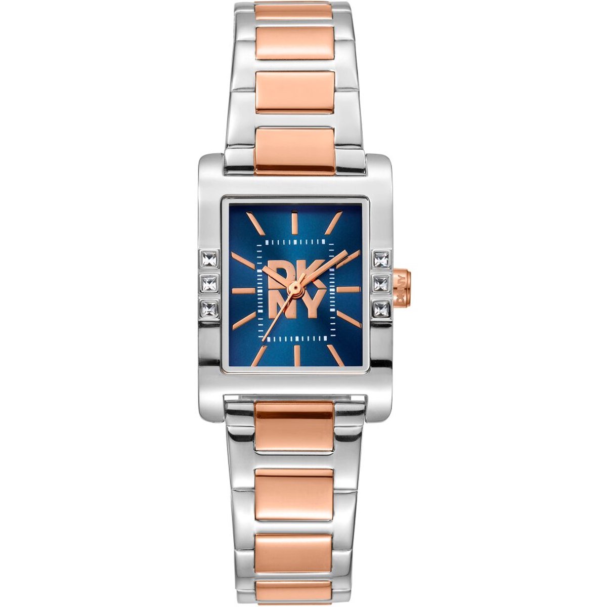 Reloj de pulsera DKNY Westside Glitz - DK1L008M0095 correa color: Gris plata Oro rosa Dial Azul noche Mujer