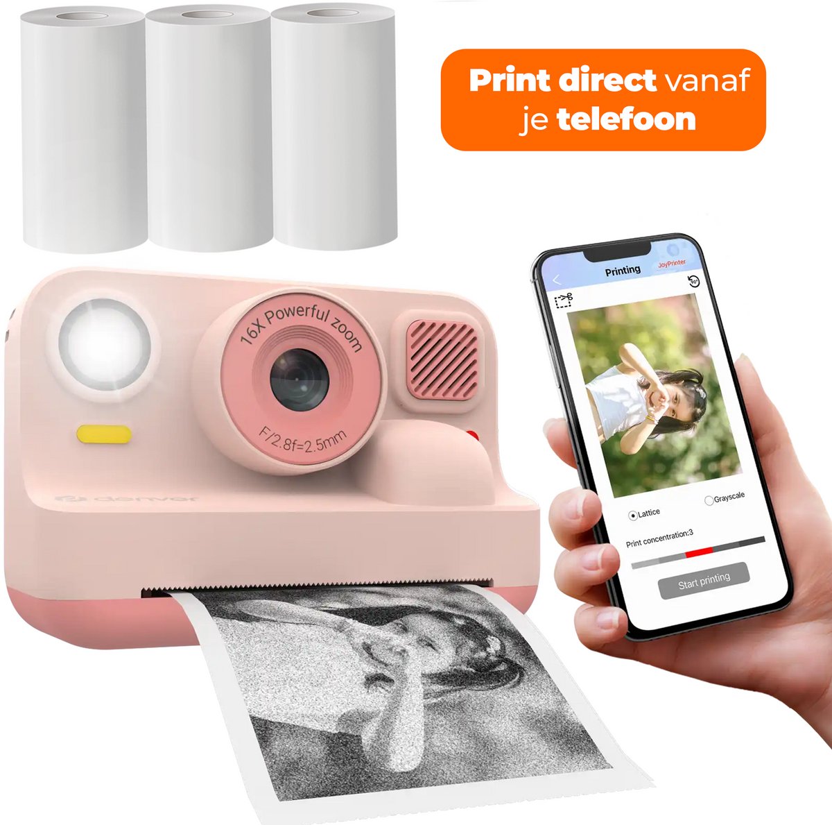 DENVER KPC-1374BTRO Kids print camera with thermal print function Bluetooth connection for print from smartphone