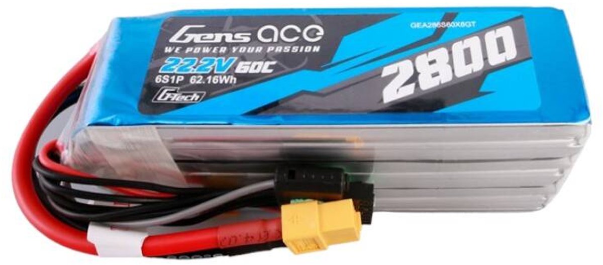 Gens ace &Tattu G-Tech 2800mAh 22.2V 60C 6S1P Lipo Battery Pack with XT60 plug