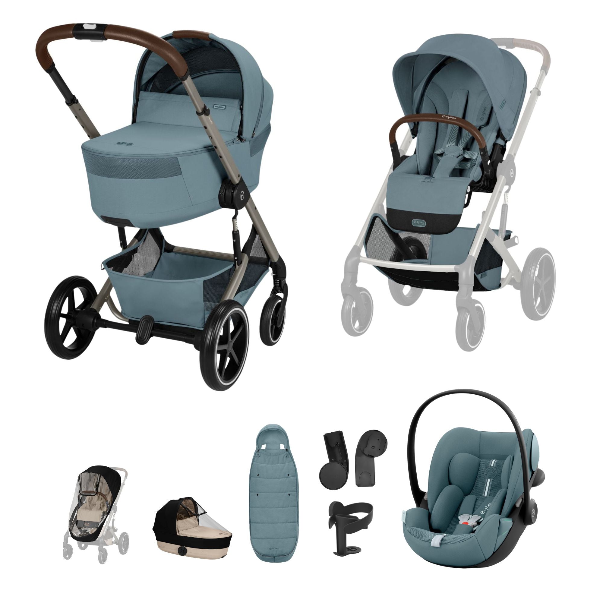 Cybex Balios 2026 Travel System Bundle with Foldable Carrycot - Stormy Blue