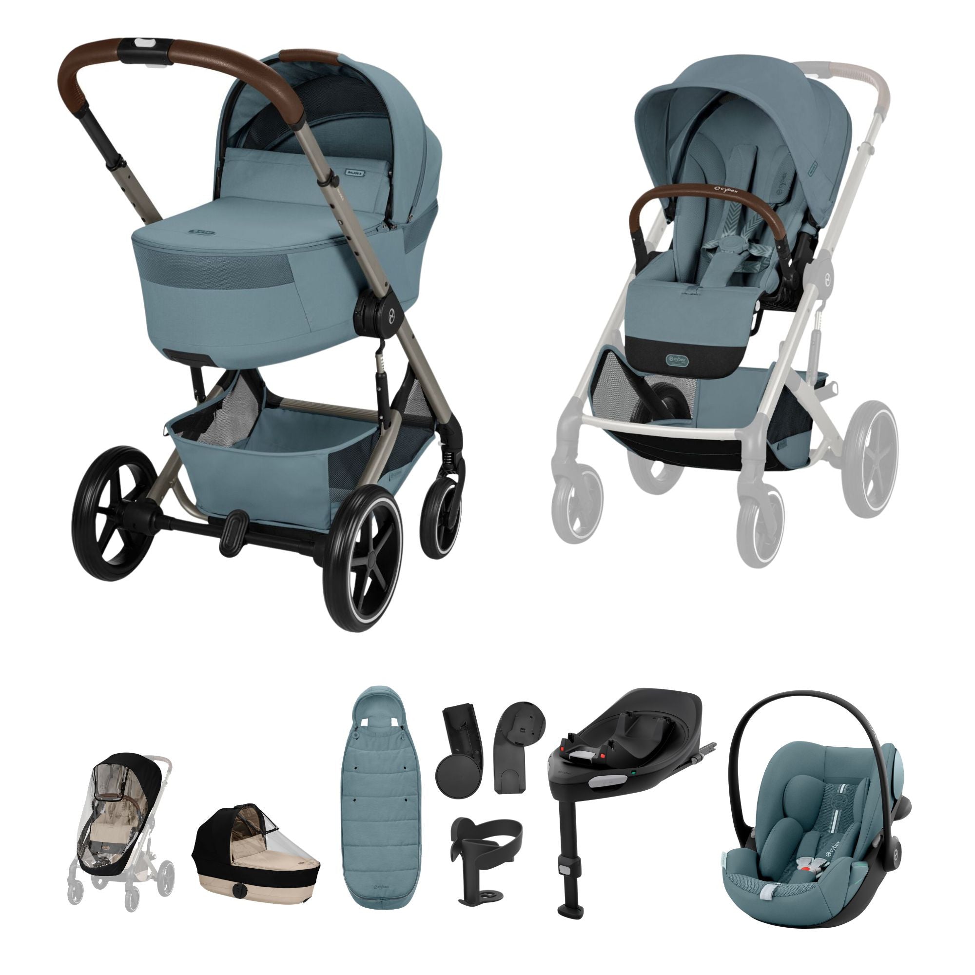 Cybex Balios 2026 Ultimate Travel System Bundle with Foldable Carrycot - Stormy Blue