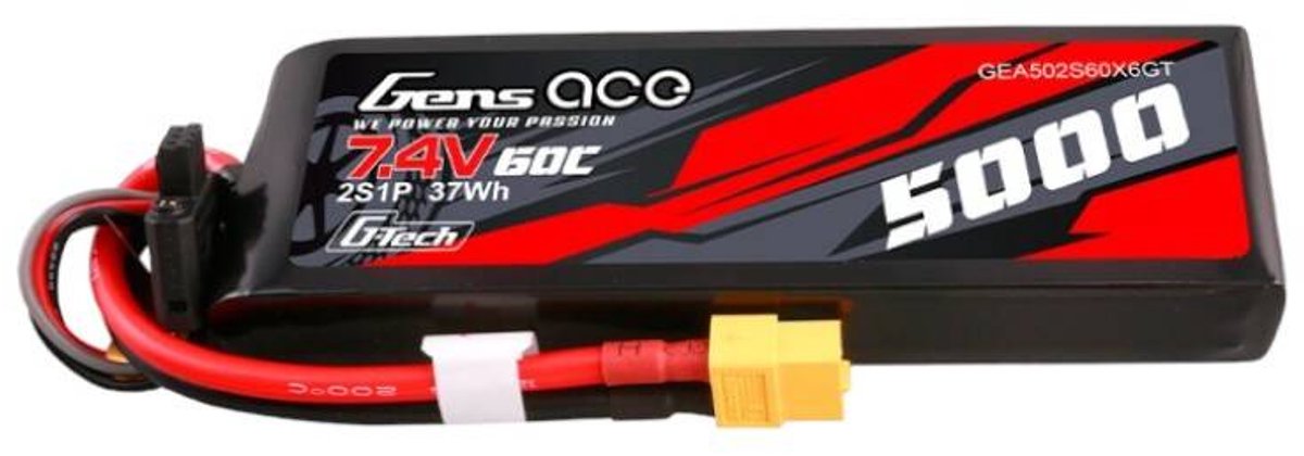 Gens ace &Tattu G-Tech 5000mAh 7.4V 60C 2S1P Lipo PC material case with XT60 Plug