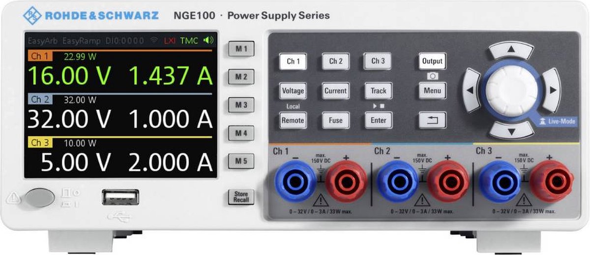 Alimentation de laboratoire réglable Rohde & Schwarz NGE103B 0 - 32 0 - 3 A 100 W USB OVP, télécommandable Nbr. de sorties 3 x