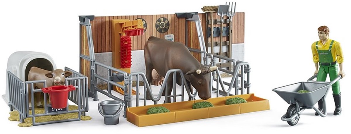 Bruder Bworld Cow and Calf barn with farmer