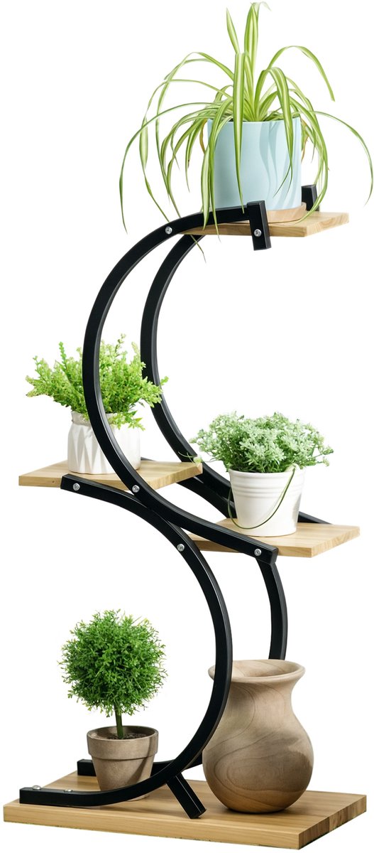 Outsunny Suporte para plantas com 4 prateleiras, Madeira maciça, resistente às intempéries, 46 cm x 25 cm x 91 cm, Preto + Natural   Aosom Portugal