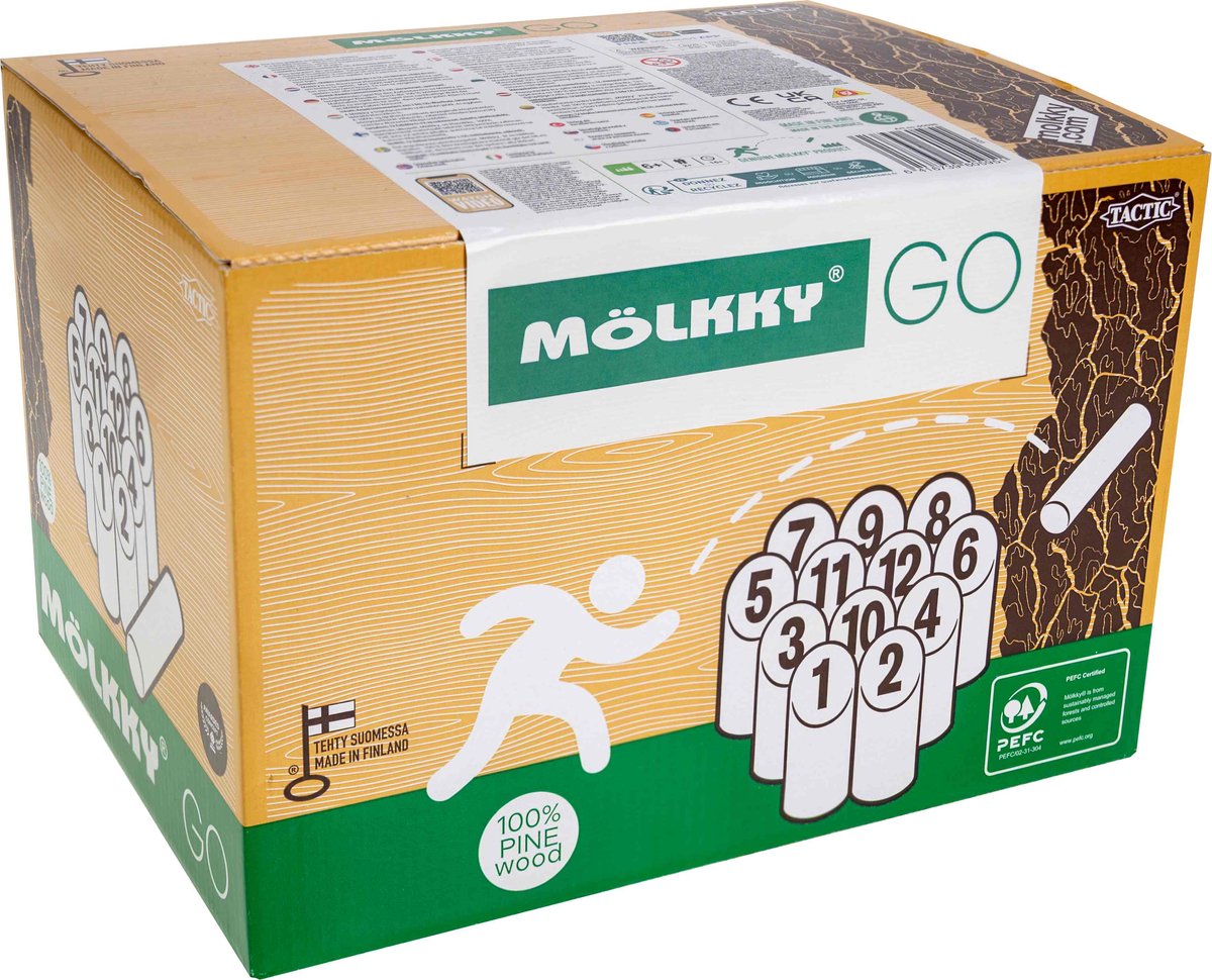 Molkky GO Pinewood Throwing Game with 12 Cones