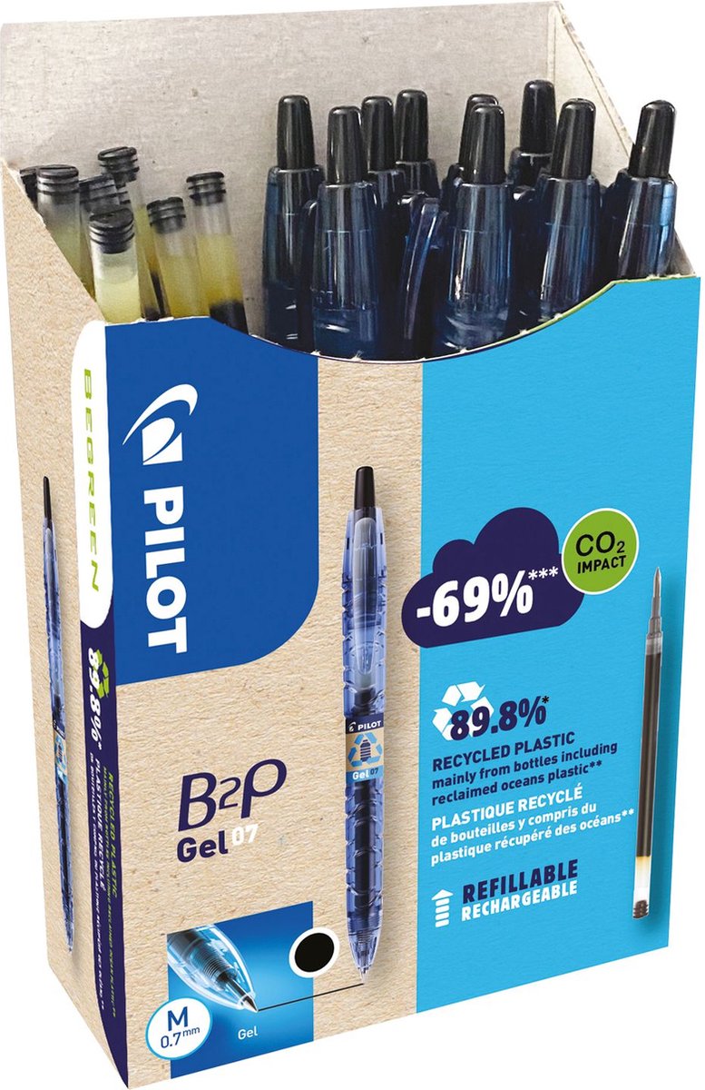 Pilot Einziehbar Gelschreiber Schwarz 0.4 mm Mittel Kegelförmig Nachfüllbar 89% Recycelt 20 Stück