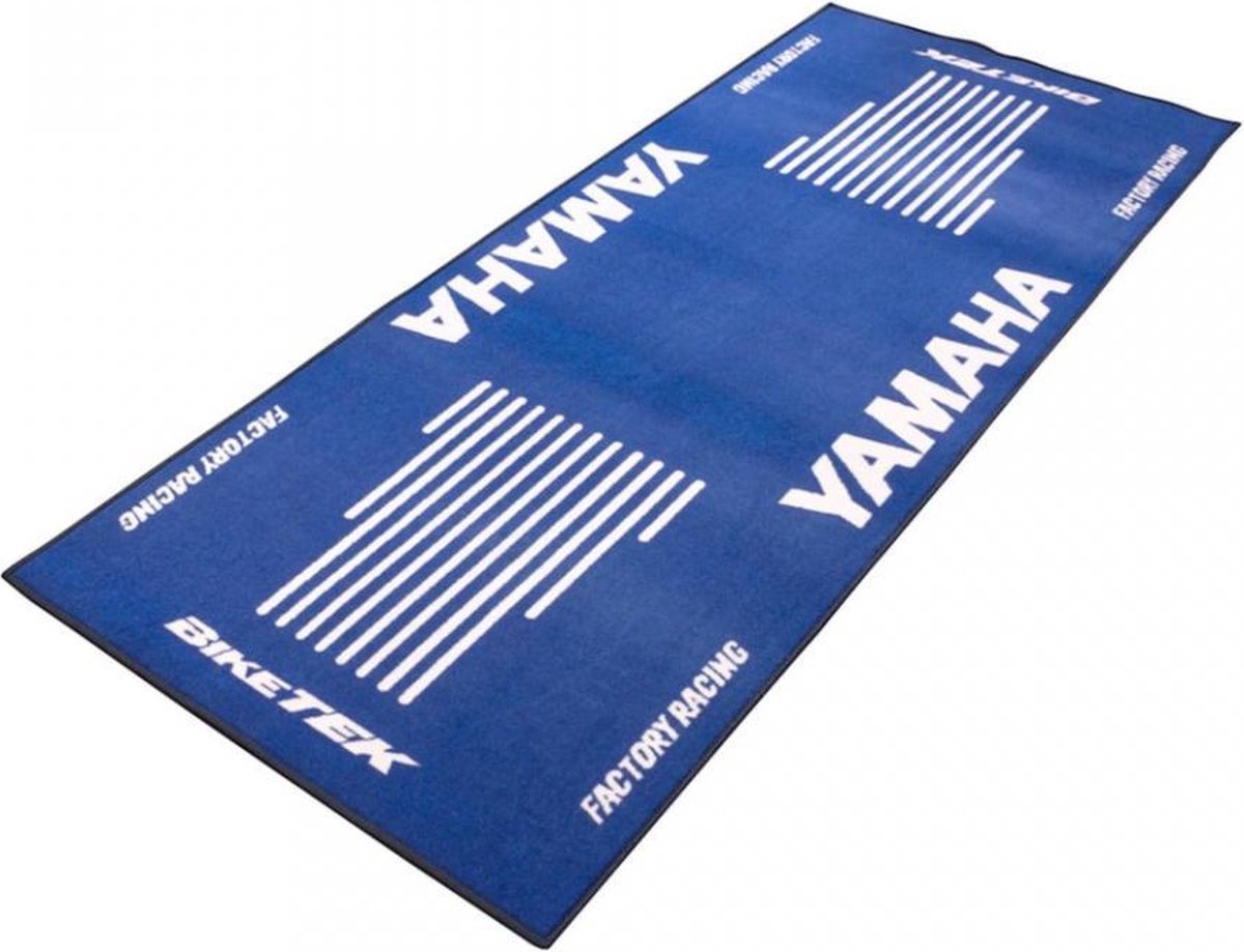 BikeTek Garage Mat - Series 3 - Yamaha Logo, Black/blue
