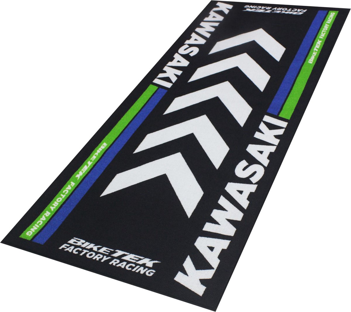 Biketek Garage Mat - Series 4 - Black / White / Blue, Kawasaki, Black/blue/green