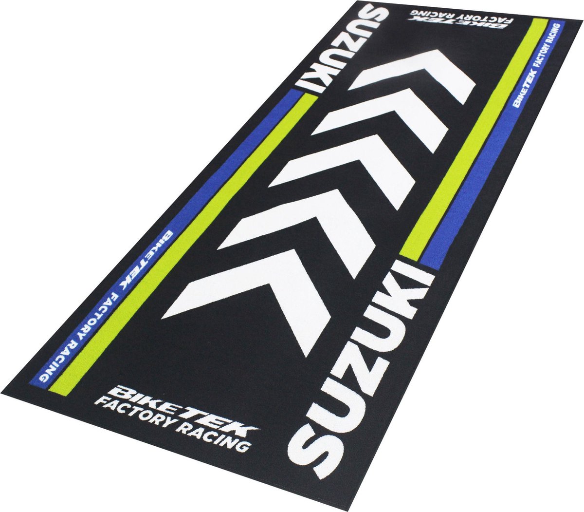 Biketek Garage Mat - Series 4 - Black / White / Yellow Fluro / Blue, Suzuki, Black/blue/white
