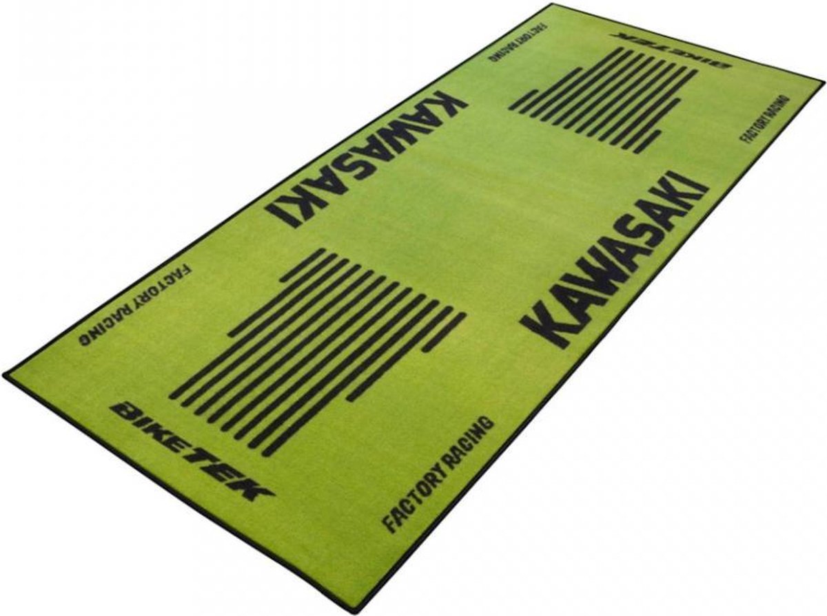 BikeTek Garage Mat - Series 3 - Kawasaki Logo, Black/green