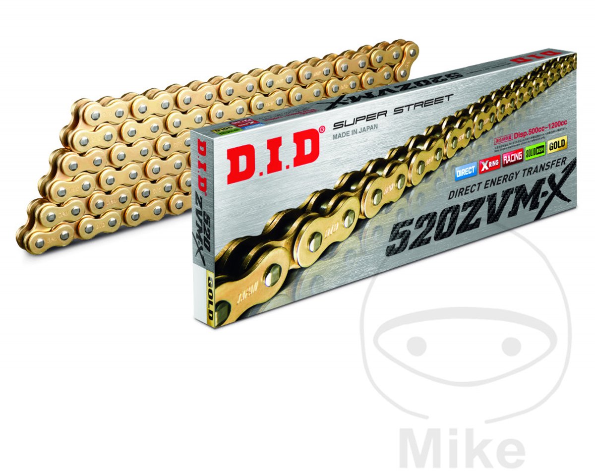 DID 520 Pitch ZVMX Heavy Duty X-Ring Motorcycle Drive Chain - 122 Link, Gold / Gold