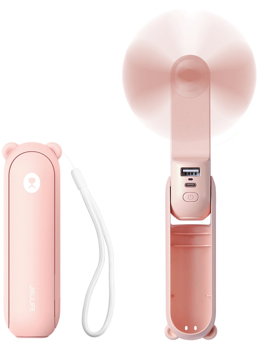Jisulife Life8 bärbar USB-fläkt med powerbank 2000mAh– rosa