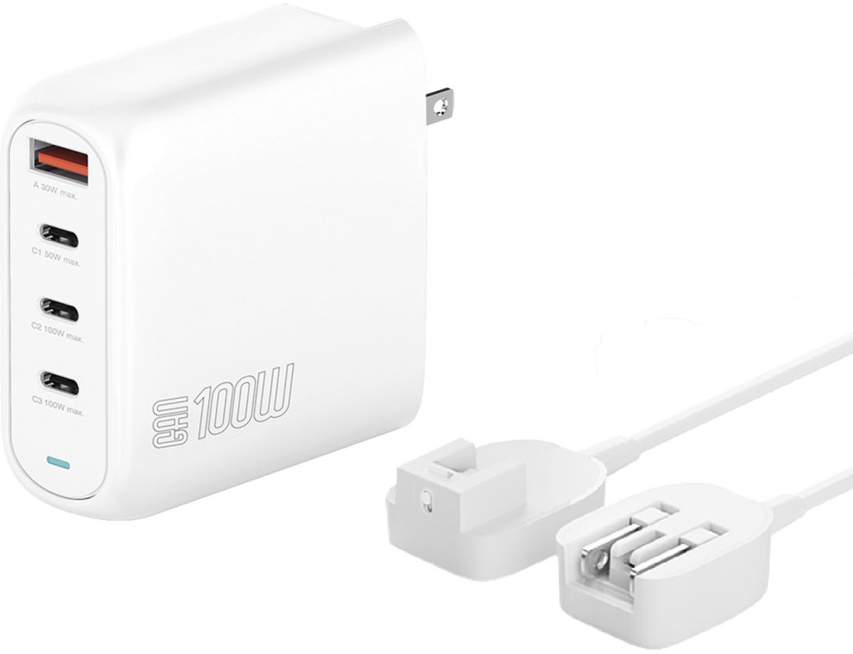 4Smarts GaN Flex Pro Väggladdare 3x USB-C/1x USB-A 100W, Reseadapter - Vit