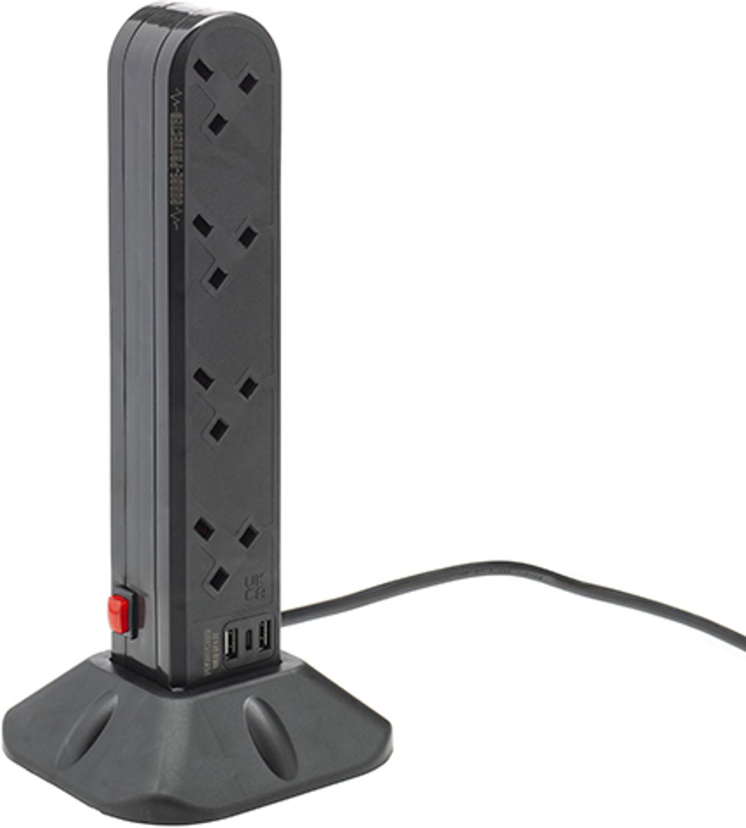 connektgear 2m 8 Way Surge Protected UK Socket Tower Block with USB Ty