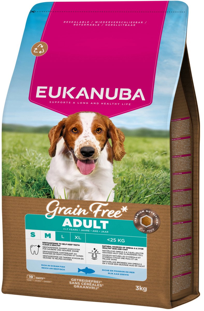 Eukanuba Grain Free Adult Small & Medium com peixe de mar - Pack económico: 2 x 3 kg