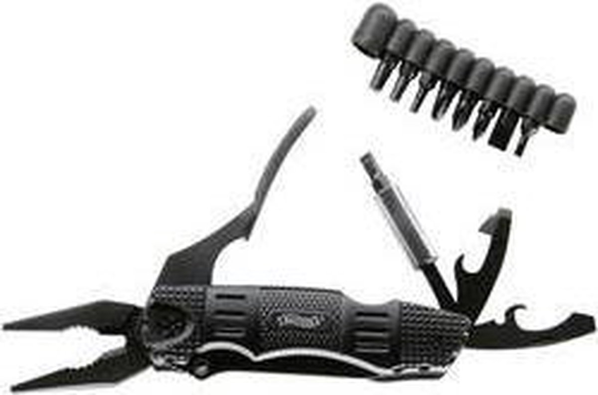 Walther MultiTacKnife MTK 5.0718 Multitool med fodral, med bits-set, med clip Antal verktyg 18 Svart