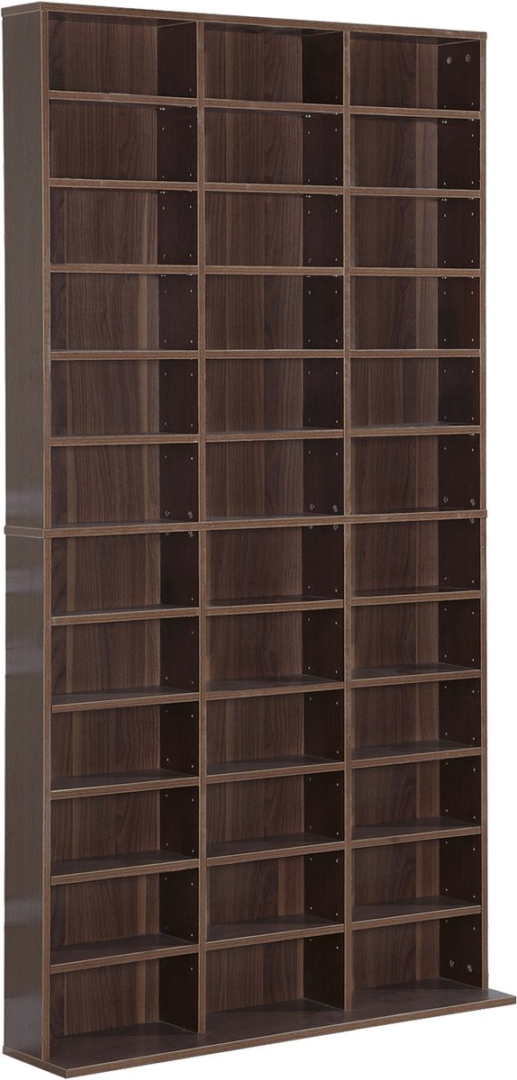 HOMCOM Étagère Rangement CD/DVD Meuble de Rangement pour 1116 CDs 33 Compartiments réglables en Hauteur 102 x 24 x 195 cm Marron