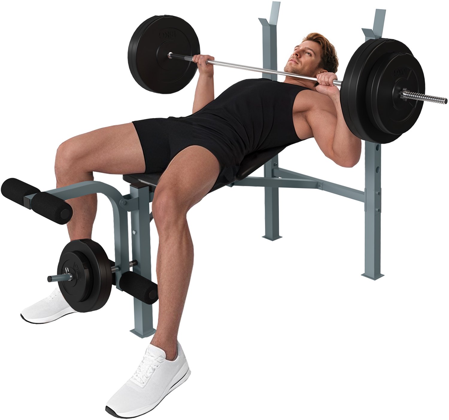 HOMCOM Banc de musculation Fitness banc d'haltérophilie entrainement complet dossier réglable curler