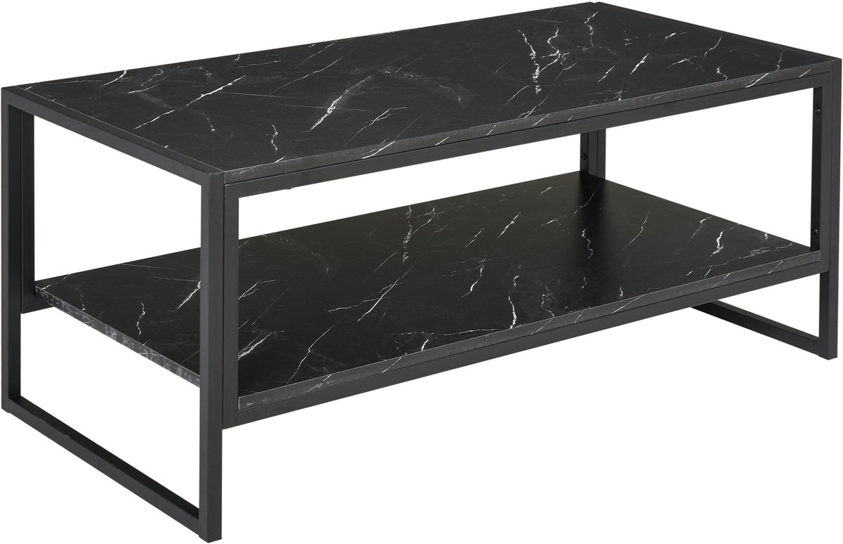 HOMCOM Table Basse Style Moderne avec 2 Étagères 106 x 50 x 47 cm Noir aosom france