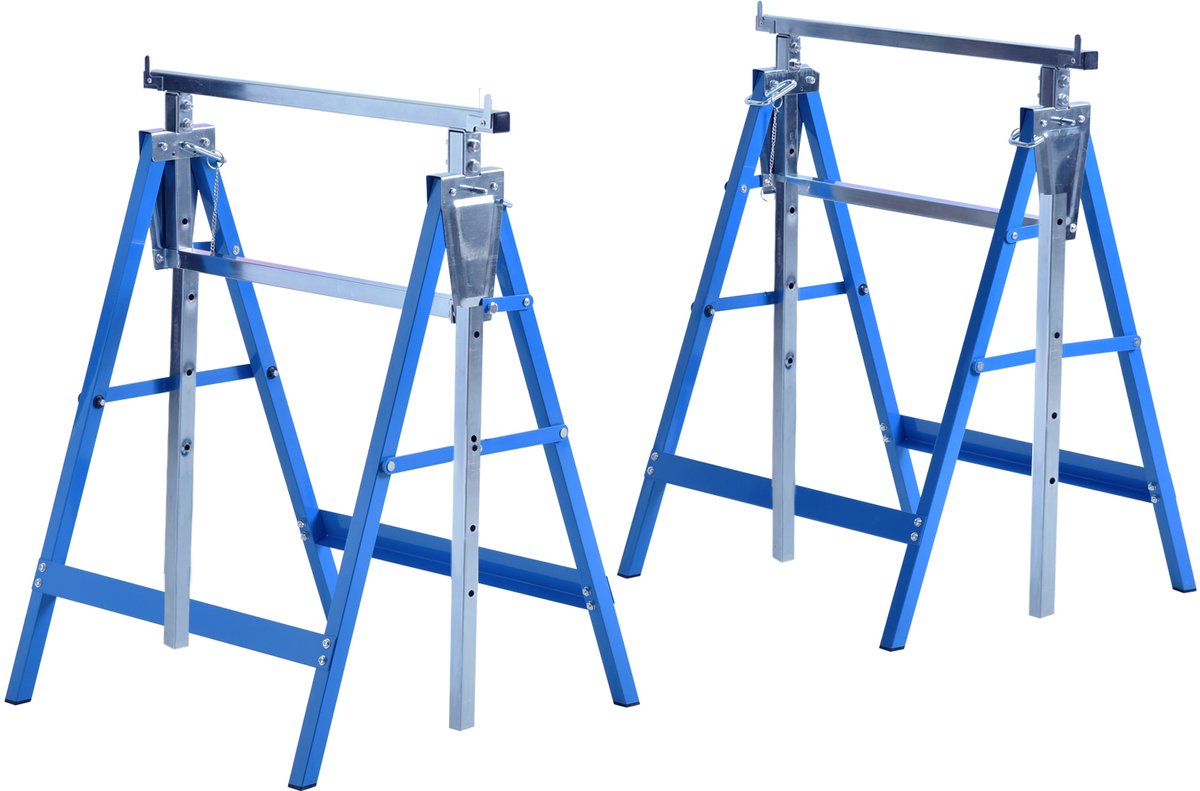 HOMCOM  Lot de 2 tréteaux pliables hauteur réglable 80-130 cm acier
