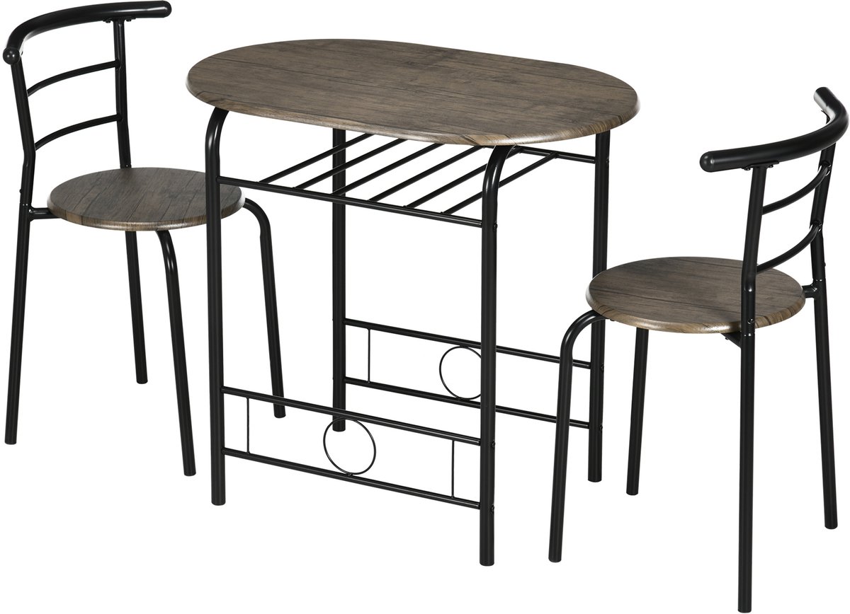 HOMCOM Ensemble bistrot 3 pièces, 1 table, 2 chaises, 80 cm x 53 cm x 74,5 cm, Noir