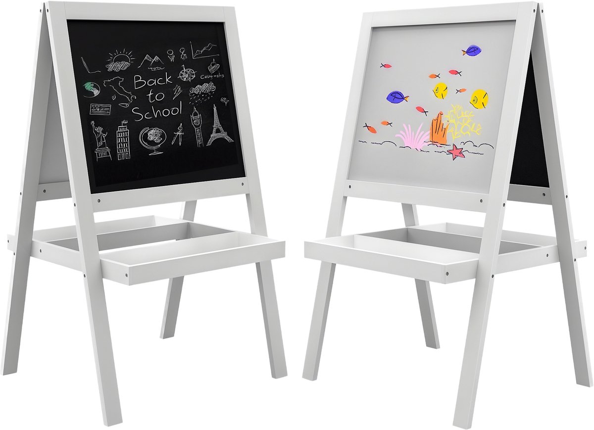 AIYAPLAY Tableau chevalet enfant Tableau double 2 en 1 face ardoise magnétique et face tableau noir à craie blanc