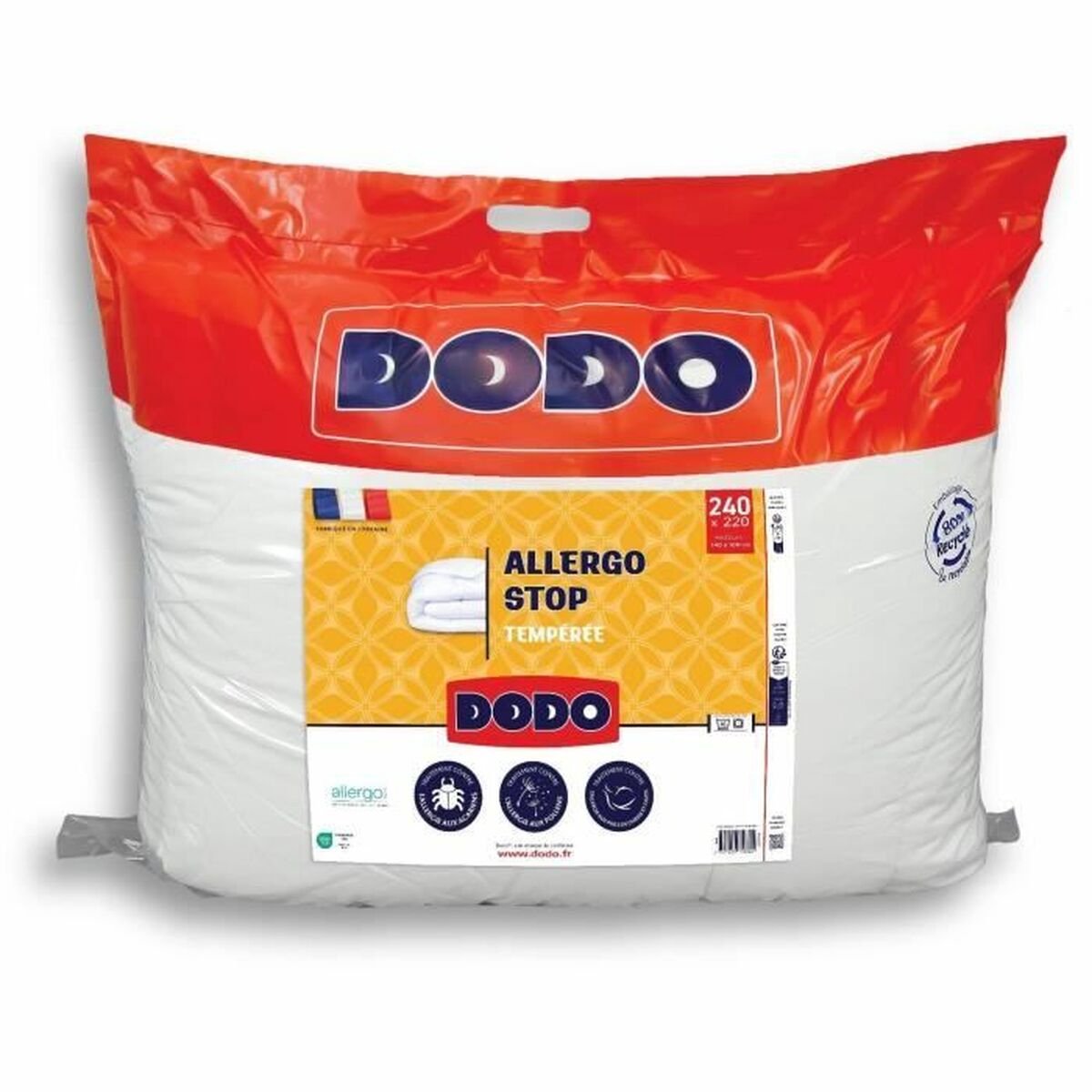 Couette Tempérée - 300 gr/m² - DODO - ALLERGO STOP - 220 x 240 cm - Blanc
