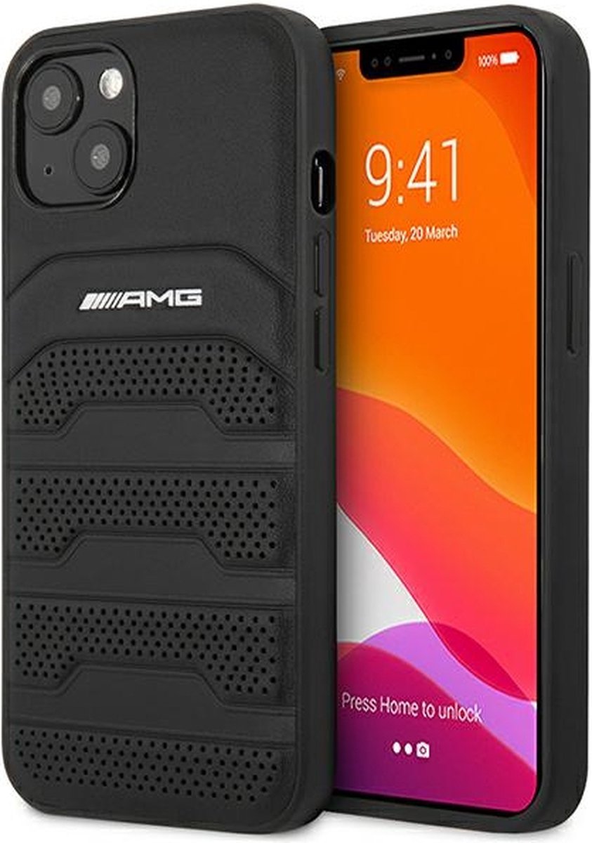 Mercedes AMG Leather Debossed Lines Case for iPhone 14 Plus - Black