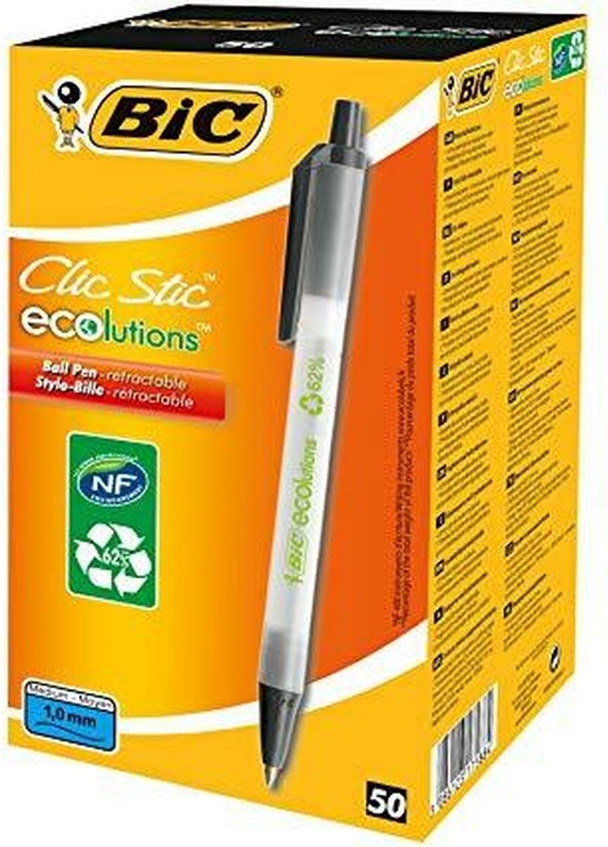 BIC Clic Stic Black Clip-on retractable ballpoint pen Medium