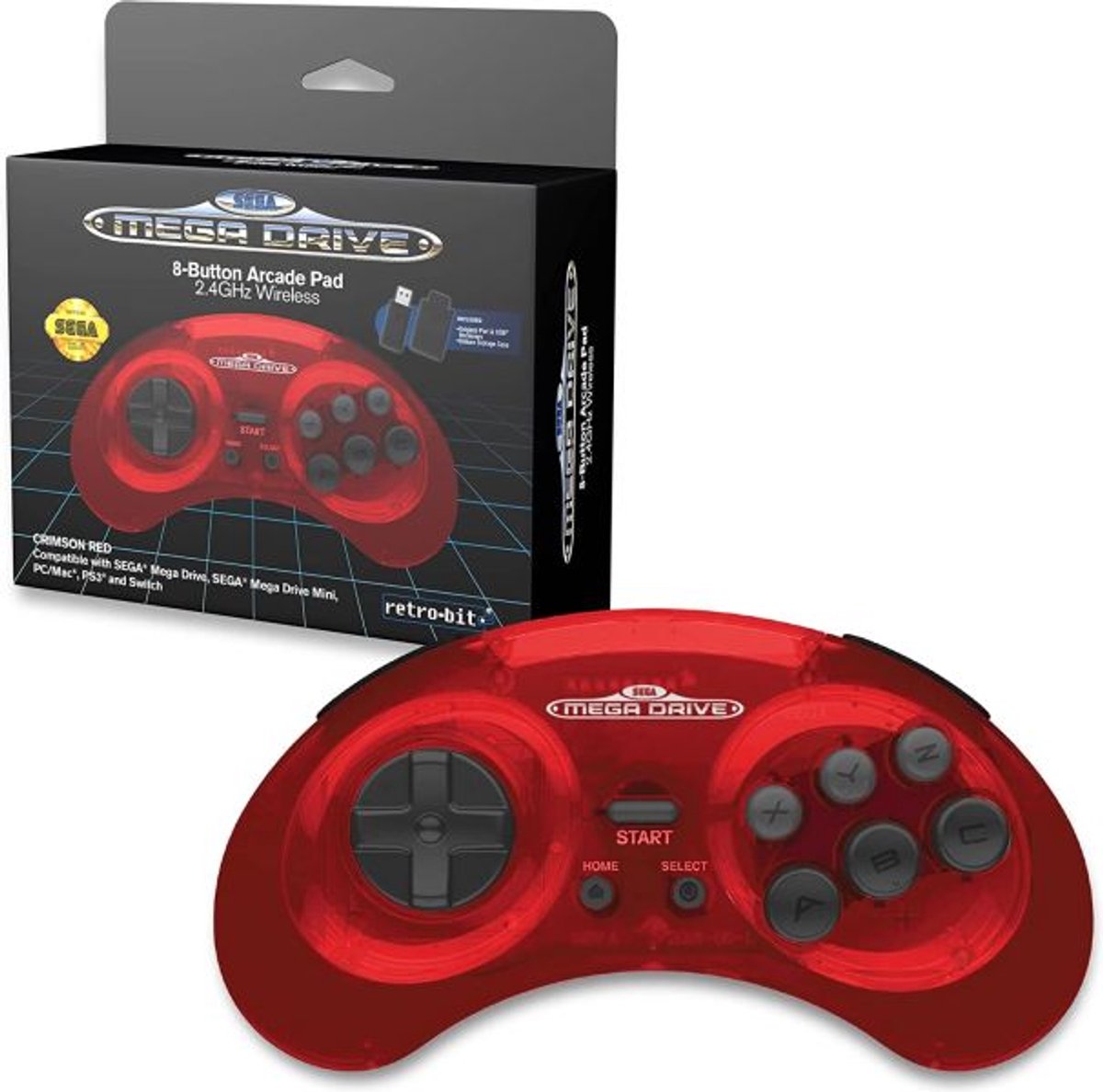 Retro-bit SEGA Mega Drive 2.4G Wireless - Crimson Red - Wireless Controller - MAC