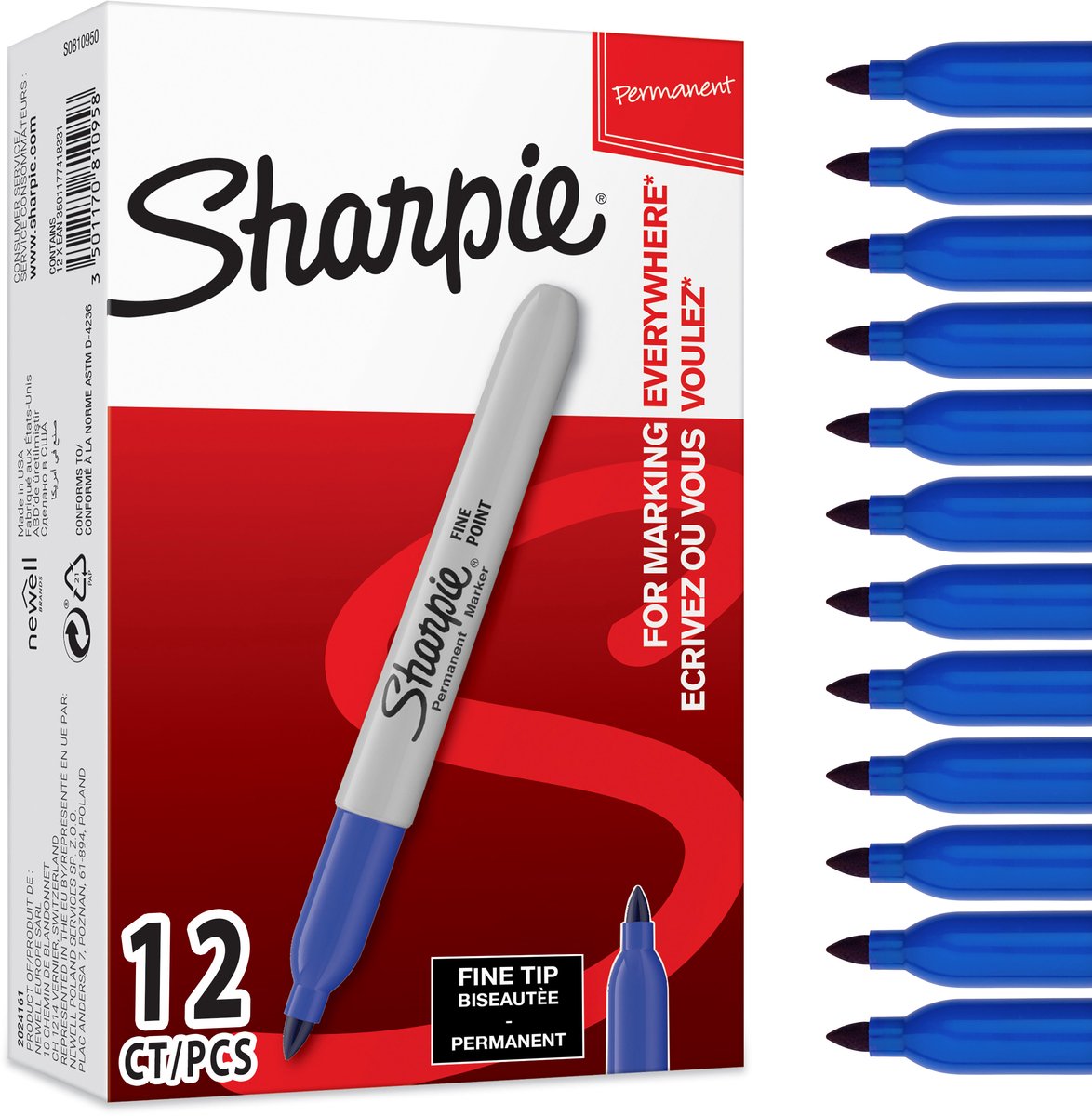 Sharpie FINE POINT Permanentmarker Fein Rundspitze - 1,5 mm Blau 12 Stück